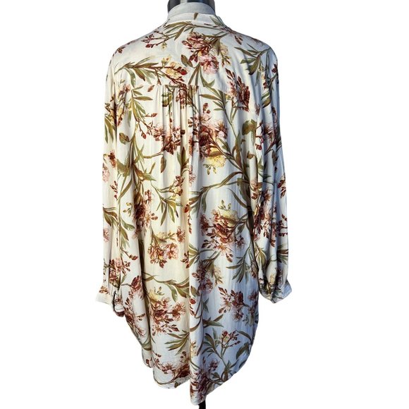 HM Shirt Dress Size 14 White Beige Floral Long Sleeve Mini Button Bohemian - Picture 4 of 13